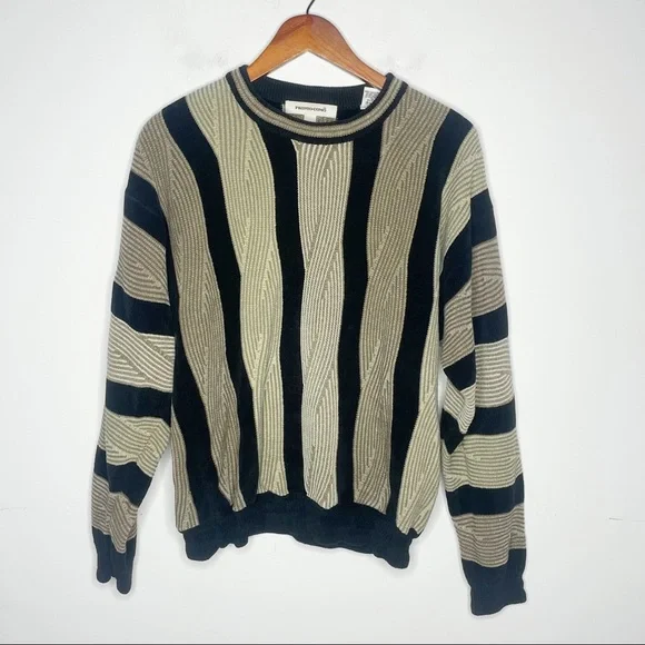 Pronto Uomo Sweater Tan Black Medium Men Cotton Acrylic Pullover - Picture 7 of 7